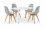 Jedálenský set: TESSA 120×60 cm biely/biely + 4 ks KITO stoličky sivé/prírodné nohy