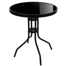 Záhradný sklenený stolík ISLAND – Ø60 cm, čierny/čierny