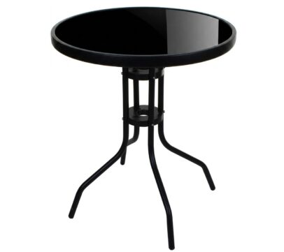 Záhradný sklenený stolík ISLAND – Ø60 cm, čierny/čierny