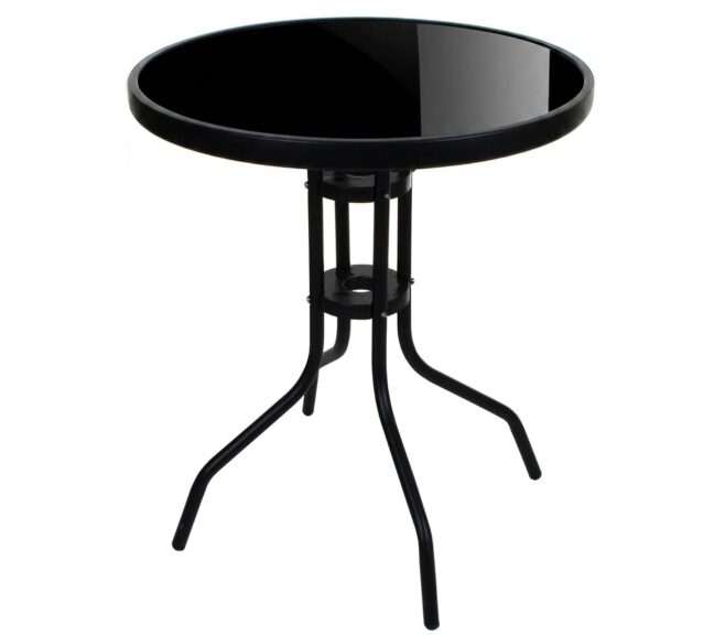 Záhradný sklenený stolík ISLAND – Ø60 cm, čierny/čierny