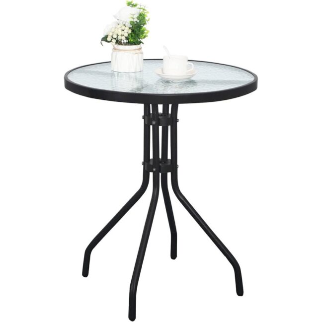 Záhradný sklenený stolík ISLAND – Ø60 cm, číre sklo/čierny