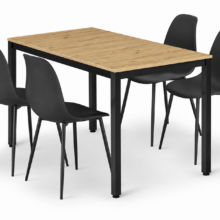 Jedálenský set:  TESSA 120×60 dub artisan/čierny + 4x stolička WAT, čierna/čierne nohy
