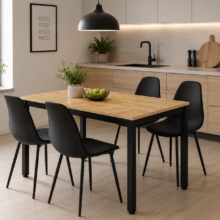 Jedálenský set:  TESSA 120×60 dub artisan/čierny + 4x stolička WAT, čierna/čierne nohy