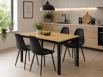 Jedálenský set:  TESSA 120×60 dub artisan/čierny + 4x stolička WAT, čierna/čierne nohy