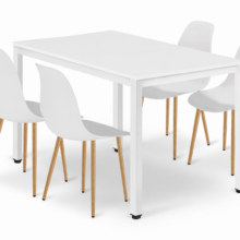 Jedálenský set: TESSA 120×60 cm biely/biely + 4x WAT stoličky biele/prírodné nohy