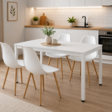 Jedálenský set: TESSA 120×60 cm biely/biely + 4x WAT stoličky biele/prírodné nohy