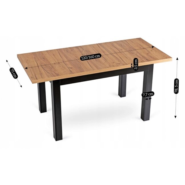 SKUBI rozkladací jedálenský stôl 120–160 cm, dub craft/čierny