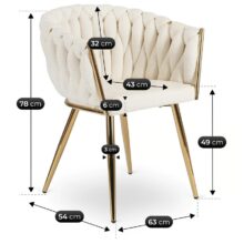 Glamour jedálenská stolička CAPI bouclé, krémová/zlaté nohy