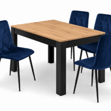 Jedálenský set: NP 120×80 cm dub craft/čierna + 4 ks stoličiek DORA tmavomodrá/čierne nohy