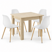 Jedálenský set: Stôl NP 80×80 cm sonoma + 4 ks WAT stoličky, biele/prírodné nohy