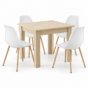 Jedálenský set: Stôl NP 80×80 cm sonoma + 4 ks WAT stoličky, biele/prírodné nohy