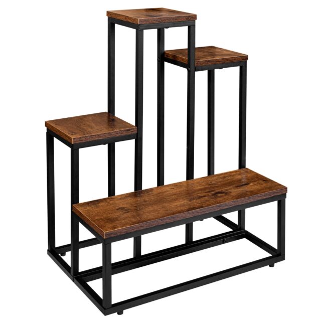 Stojan na kvety ANTIRES RUSTIC v loftovom štýle, čierna/rustikálny dub