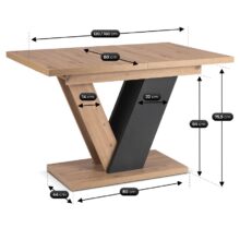 CLARK rozkladací jedálenský stôl 120–160 cm, dub artisan / čierna