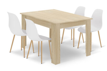 Jedálenská zostava: NP 120×80 cm sonoma dub + 4 ks WAT jedálenská stolička biela/prírodné nohy