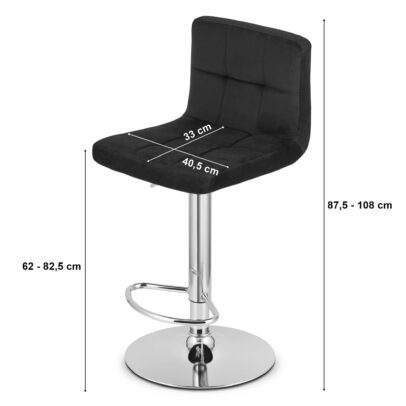 Barová stolička PROT zamat – čierna/chrómová