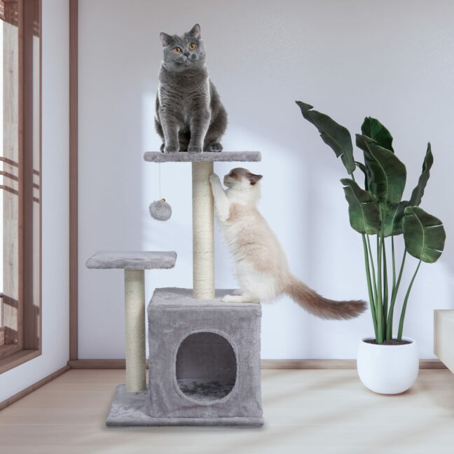 Pohodlný domček a škrabadlo pre mačky – sivý