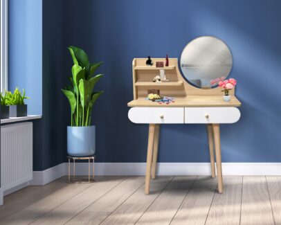 Toaletný stolík v škandinávskom štýle – biela/hnedá