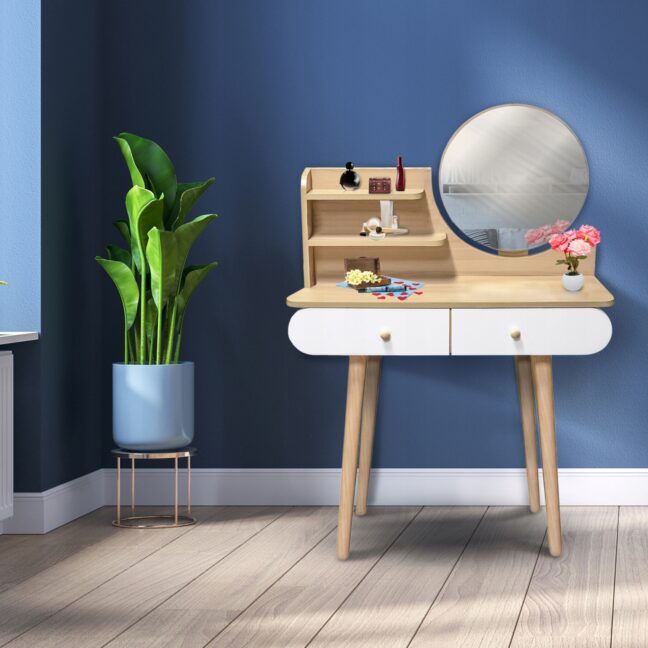 Toaletný stolík v škandinávskom štýle – biela/hnedá