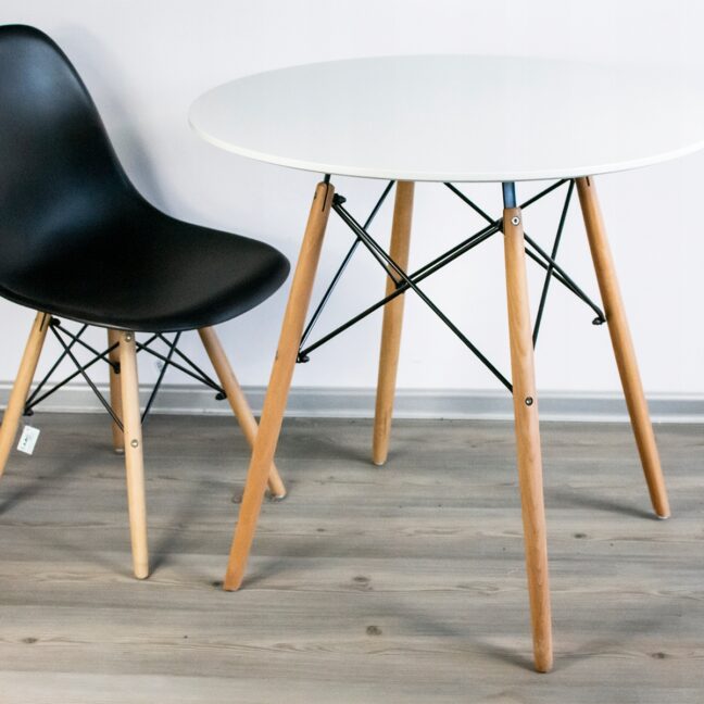 Jedálenský stôl v škandinávskom štýle okrúhly – biely (80cm)