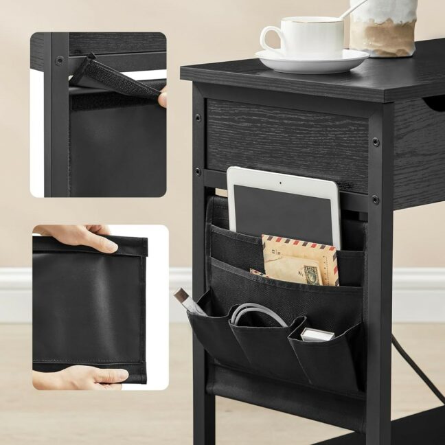Príručný stolík so zásuvkami – čierny