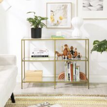 Sklenený konzolový stolík so zlatým rámom Lux