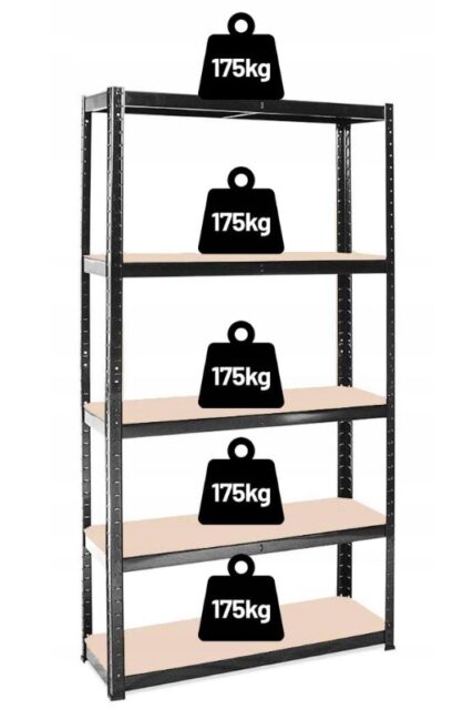 Garážový regál – 5 úrovňový / čierny 150x75x30