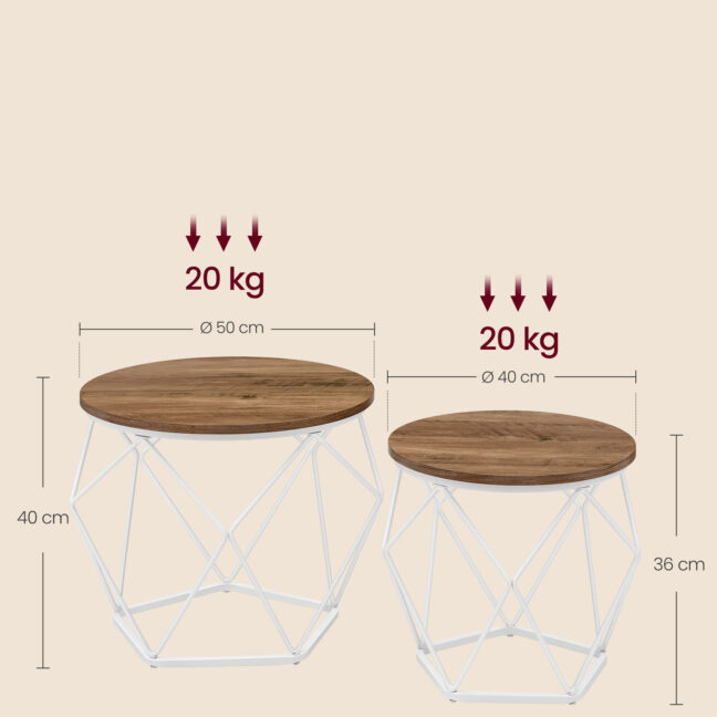 Geometrický set stolíkov 2ks – biely/hnedý