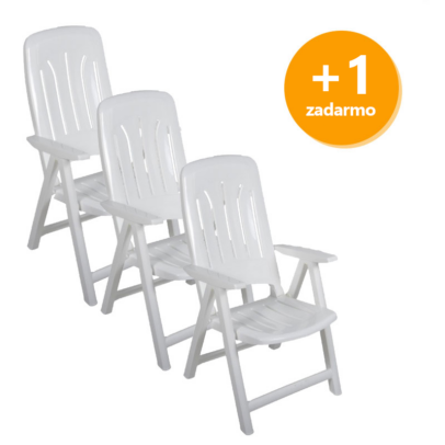 Umelohmotná záhradná stolička 3+1 zadarmo – biela