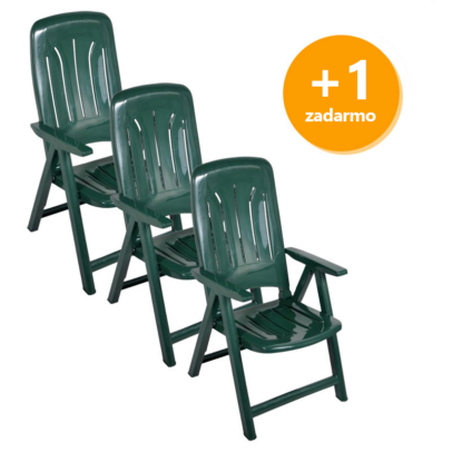 Umelohmotná záhradná stolička 3+1 zadarmo – zelená